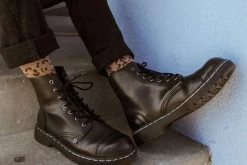 A9798 Women Black Waxy 7-Eye Capped Toe Boot