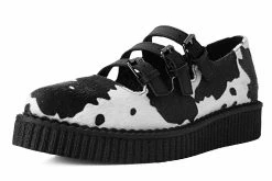 A9800L Black & White Cow Print 3-Strap Pointed Mary Jane