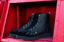 A9802 Black TUKskin™ & Patent Flame 7-Eye Pointed Boot Women