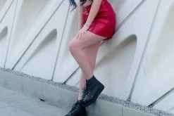 A9802 Black TUKskin⢠& Patent Flame 7-Eye Pointed Boot Women