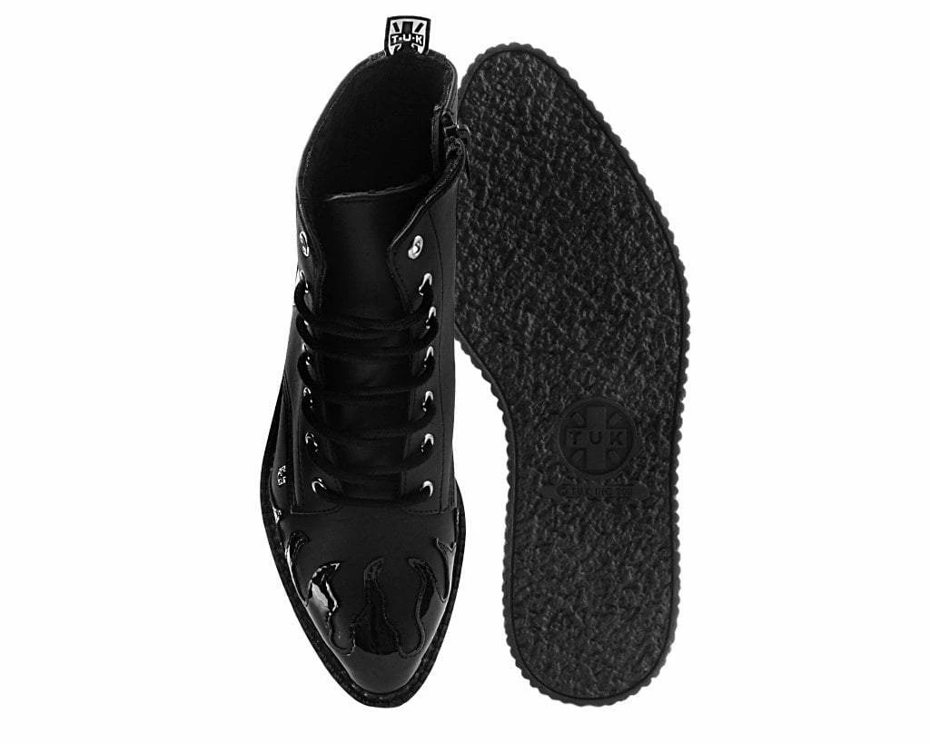 A9802 Black TUKskin⢠& Patent Flame 7-Eye Pointed Boot Women