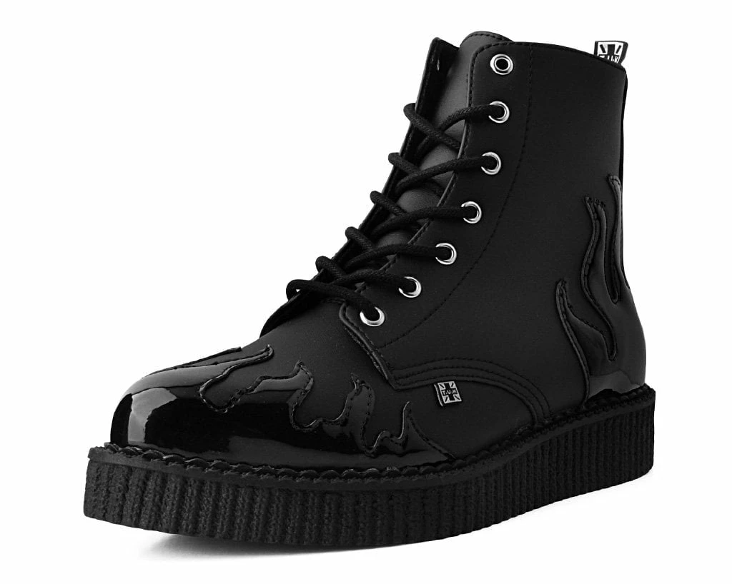 A9802 Black TUKskin⢠& Patent Flame 7-Eye Pointed Boot Women