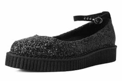 A9824L Women Black Glitter Pointed Mary Jane