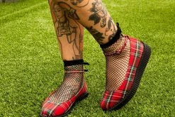 A9863L Red Plaid Pointed Ballet Creeper Women