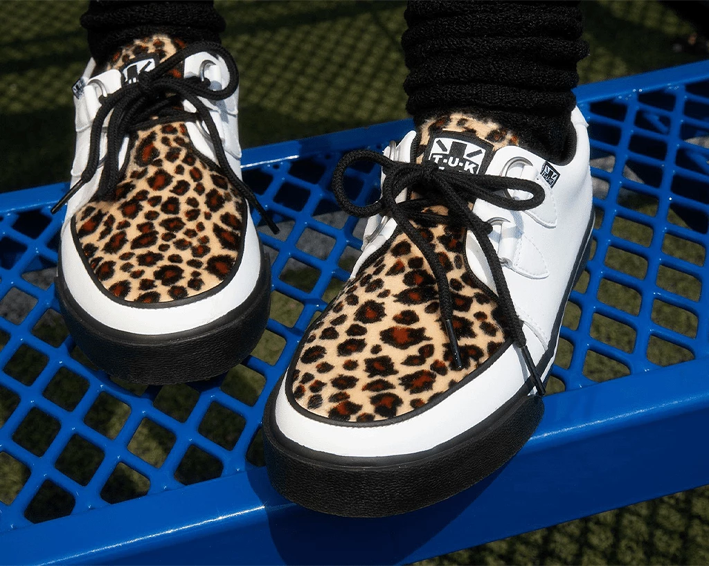 A9874 Women White TUKskin™ & Leopard D-Ring VLK Sneaker