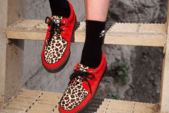 A9875 Red Faux Suede Leopard Fur 2-Ring VLK Sneaker