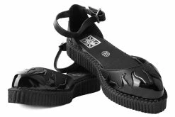 A9877L Women Black & Patent Flame Sandal