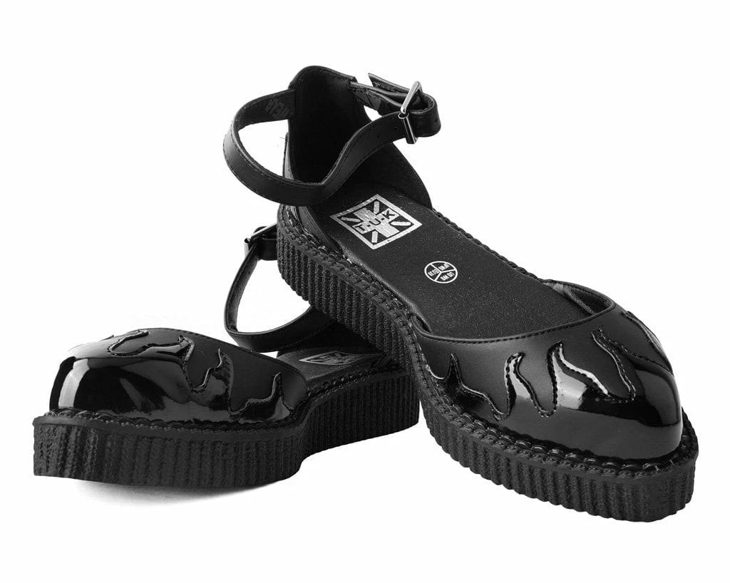 A9877L Women Black & Patent Flame Sandal