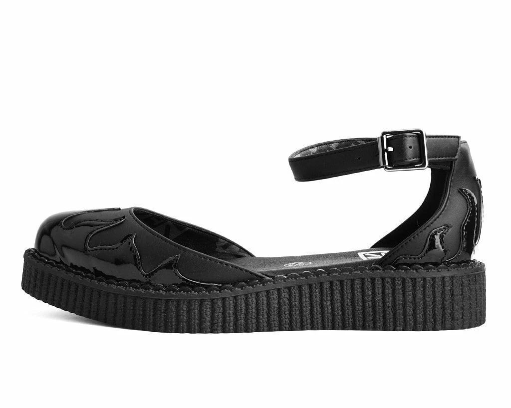 A9877L Women Black & Patent Flame Sandal