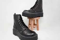 A9890 Women Black 7-Eye Double Decker Boot