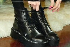 A9890 Women Black 7-Eye Double Decker Boot