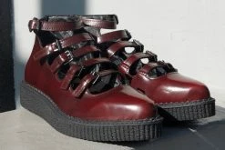 A9902L Burgundy Rub-Off Multi Strap Pointed Mary Jane Women