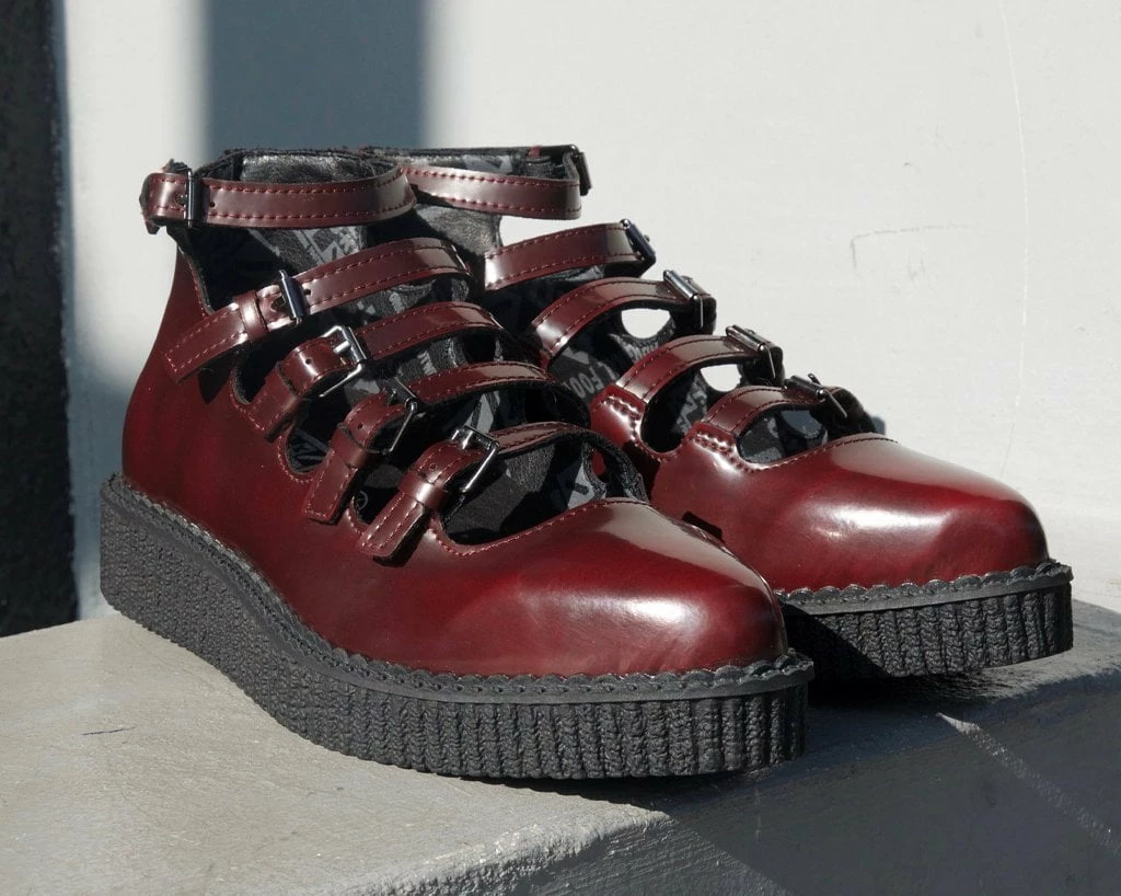 A9902L Burgundy Rub-Off Multi Strap Pointed Mary Jane Women