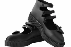 A9911L Black Tukskin⢠3-Strap Pointed Skull Bow Mary Jane