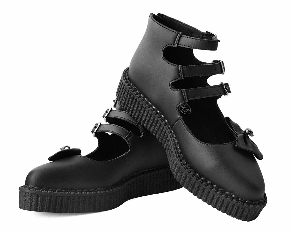 A9911L Black Tukskin⢠3-Strap Pointed Skull Bow Mary Jane