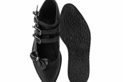 A9911L Black Tukskin⢠3-Strap Pointed Skull Bow Mary Jane