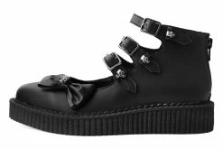 A9911L Black Tukskin⢠3-Strap Pointed Skull Bow Mary Jane