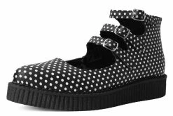A9912L Black & White Polka Dot 3-Strap Pointed Mary Jane