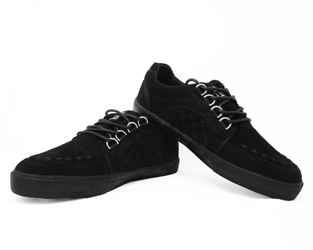 A9925 Black Suede Quilted Interlace Sneaker Women