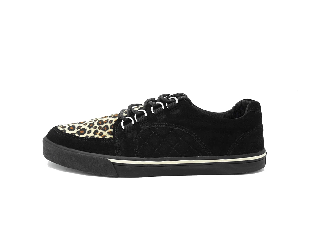A9927 Black Suede & Leopard Quilted Interlace Sneaker Men