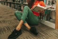 A9931  Black Suede X-Stitch Pointed Creeper