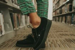 A9931  Black Suede X-Stitch Pointed Creeper