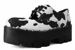 A9937 Women Black & White Cow Print Open Top Dino Lug