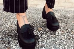 A9938L Back In Stock Black TUKskin™ Fringe Loafer Platform