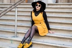 A9939L Mustard Faux Suede Fringe Loafer Platform