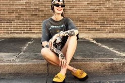 A9939L Mustard Faux Suede Fringe Loafer Platform