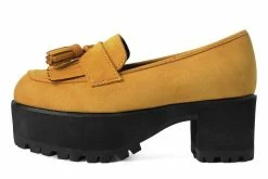 A9939L Mustard Faux Suede Fringe Loafer Platform