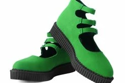 A9943L Women Jade Green Faux Suede 3-Strap Pointed Mary Jane