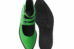 A9943L Women Jade Green Faux Suede 3-Strap Pointed Mary Jane