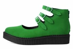 A9943L Women Jade Green Faux Suede 3-Strap Pointed Mary Jane