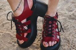 A9963L Red Lace Up Bubble Heel Women