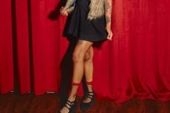 A9984L Women Black Faux Suede 3-Strap Pointed Mary Jane