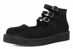 A9984L Women Black Faux Suede 3-Strap Pointed Mary Jane