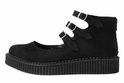 A9984L Women Black Faux Suede 3-Strap Pointed Mary Jane