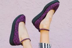 A9985L Women Purple Leopard Pointed Ballet Creeper