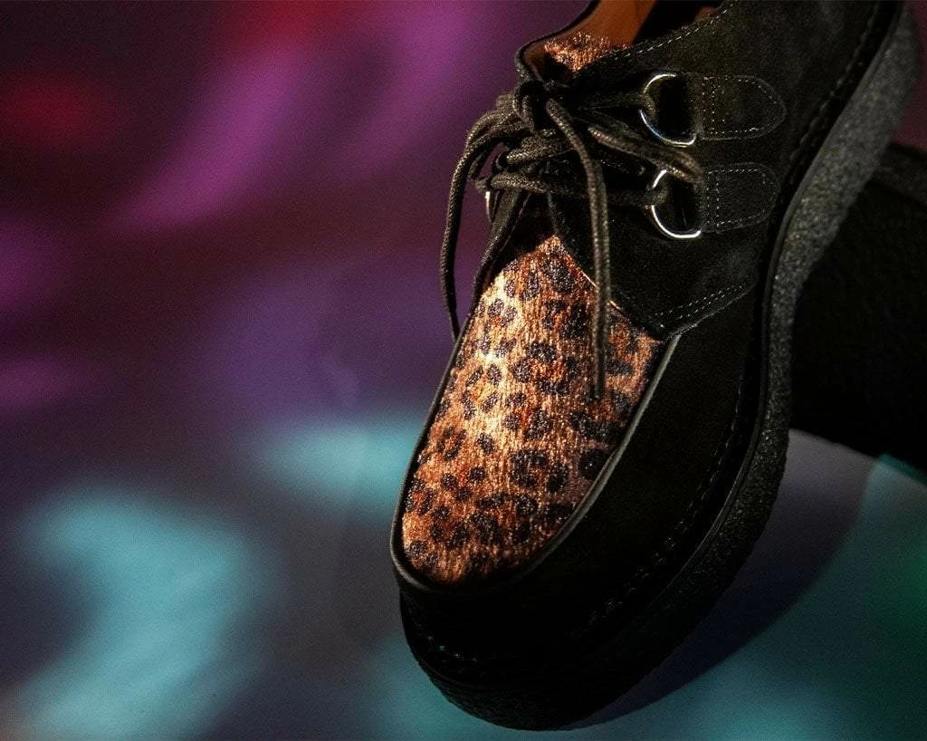 D9761 Women Black Suede & Leopard 1970 Original Creeper