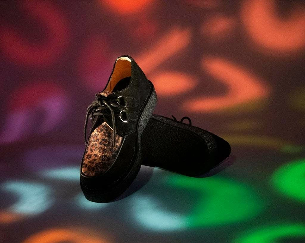 D9761 Women Black Suede & Leopard 1970 Original Creeper