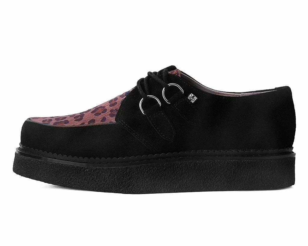 D9761 Women Black Suede & Leopard 1970 Original Creeper