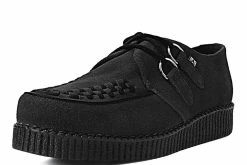 F9779 Women Black Faux Suede D-Ring Interlace Creeper