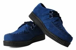 F9812 Women Navy Suede Viva Low D-Ring Interlace Creeper