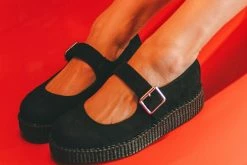 F9829L Women Black Faux Suede Viva II Mary Jane