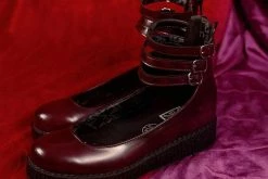 F9910L Women Burgundy Rub-Off 3-Strap Mary Jane