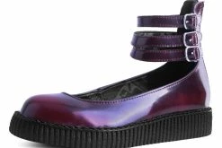 F9910L Women Burgundy Rub-Off 3-Strap Mary Jane