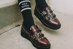 F9930 Burgundy Rub Off Studded Loafer Women