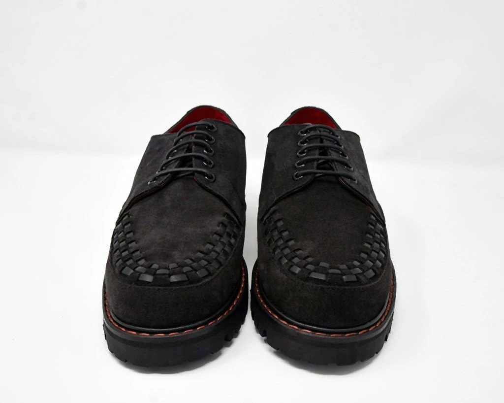 H1001 Black Suede Interlace T.U.K. RED Creeper