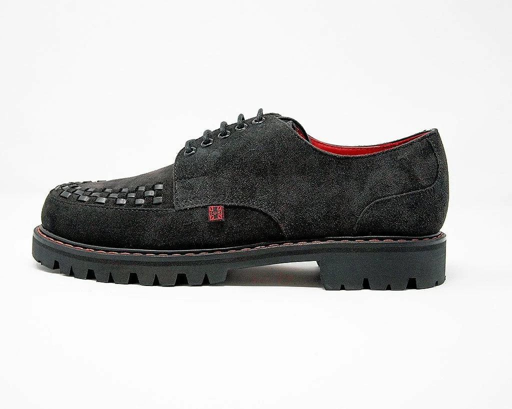 H1001 Black Suede Interlace T.U.K. RED Creeper